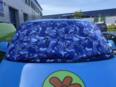 Blue camo screen cover Camper
